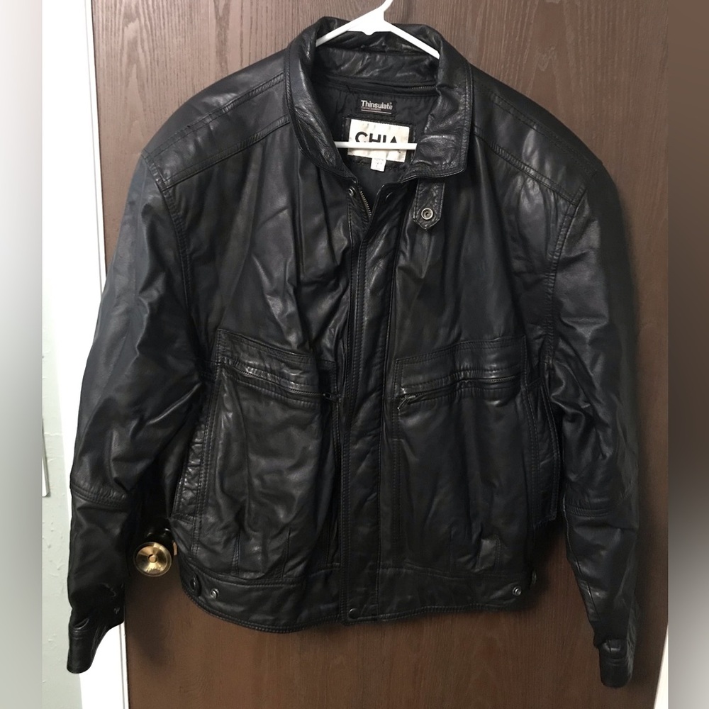 Chia‎ Black Leather Jacket for Men